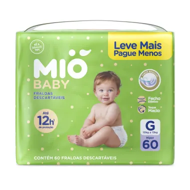 Fralda Mió Baby Tamanho G Hiper 60 Unidades Descartáveis