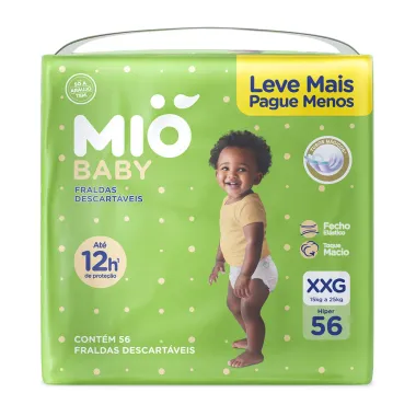 Fralda Mió Baby Tamanho XXG Hiper 56 Unidades Descartáveis