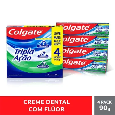 Creme Dental Colgate Tripla Ação Anticárie com Flúor e Cálcio 4 Unidades de 90g cada