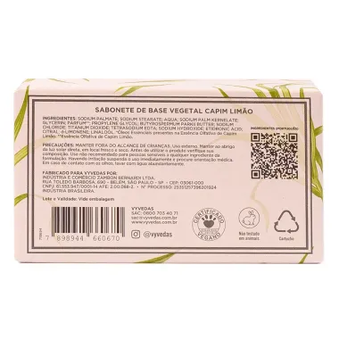 Sabonete em Barra Vegetal Vyvedas Capim Lim&atilde;o 120g