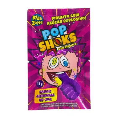 Pirulito POP Shoks Kids Zone com Açúcar Explosivo Sabor Uva 11g