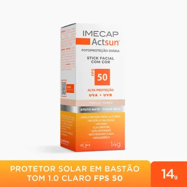 Protetor Solar Imecap Actsun Stick Facial Efeito Matte FPS 50 Cor Tom 1.0 Claro 14g