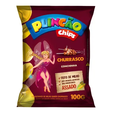 Salgadinho de Milho Plincão Chips Conchinha Sabor Churrasco 100g