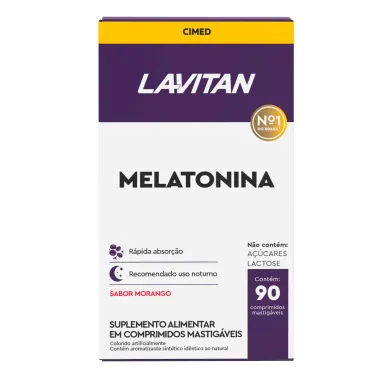 Melatonina 0,21Mg Lavitan Sabor Morango com 90 Comprimidos Mastigáveis