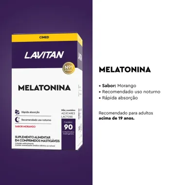 Melatonina 0,21Mg Lavitan Sabor Morango com 90 Comprimidos Mastigáveis