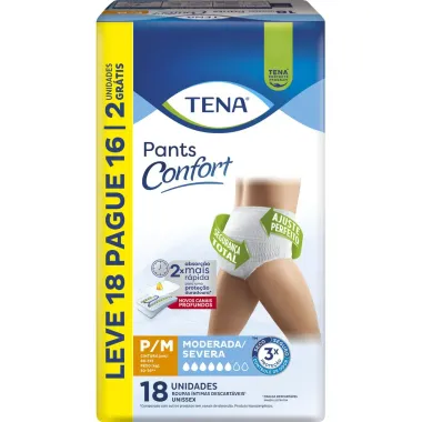 Roupa Íntima Tena Pants Confort Tamanho P/M Leve 18 Pague 16 Unidades