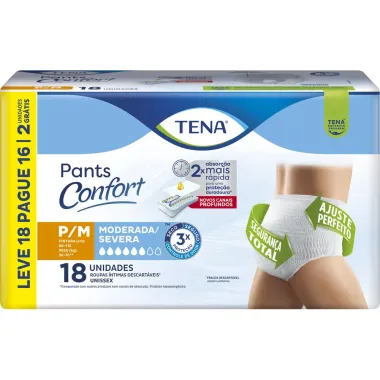 Roupa Íntima Tena Pants Confort Tamanho P/M Leve 18 Pague 16 Unidades