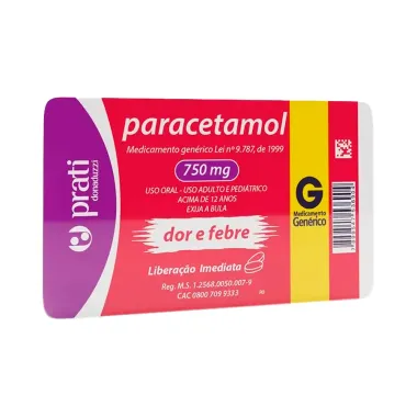 Paracetamol 750mg Prati Genérico com 10 Comprimidos Revestidos