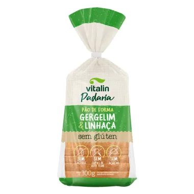 Pão de Forma Vitalin Padaria Gergelim & Linhaça Sem Glúten Zero Lactose Zero Açúcar 300g