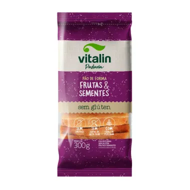 Pão de Forma Vitalin Padaria Frutas & Sementes Sem Glúten Sem Lactose 300g