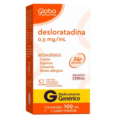 Desloratadina 0,5mg/ml Globo Genérico Xarope com 100ml 24h