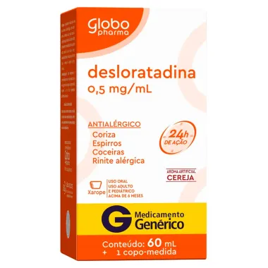 Desloratadina 0,5mg/ml Globo Genérico Xarope com 60ml 24h