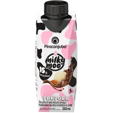 Bebida Láctea Piracanjuba Milky Moo Pandora Sabor Chocolate com Avelã e Brigadeiro Branco 250ml