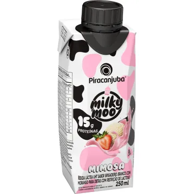 Bebida Láctea Pirancanjuba Milky Moo Mimosa Sabor Brigadeiro Branco com Morango com 15g de Proteína 250ml