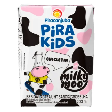 Bebida Láctea Piracanjuba Pira kids Milk Moo Chicletin Sabor Groselha 200ml