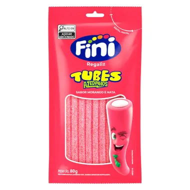 Balas Fini Tubes Azedinhos Sabor Morango e Nata 80g