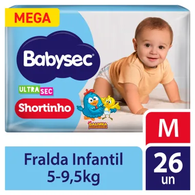 Fralda Babysec Ultrasec Shortinho Mega Tamanho M 26 Unidades Descartáveis