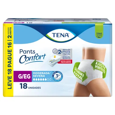 Roupa Íntima Tena Pants Confort Tamanho G/EG Leve 18 e Pague 16 Unidades
