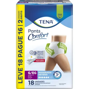 Roupa Íntima Tena Pants Confort Tamanho G/EG Leve 18 e Pague 16 Unidades