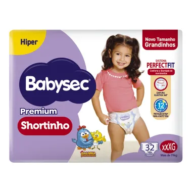 Fralda Babysec Premium Shortinho Hiper Tamanho XXXG 32 Unidades Descartáveis