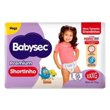 Fralda Babysec Premium Shortinho Mega Tamanho XXXG 16 Unidades Descartáveis