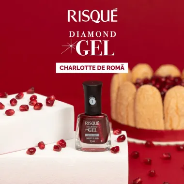 Esmalte Vermelho Risqué Diamond Gel Charlotte de Romã Metálico 9,5 ml