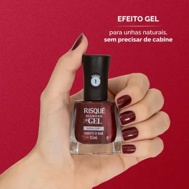 Esmalte Vermelho Risqué Diamond Gel Charlotte de Romã Metálico 9,5 ml