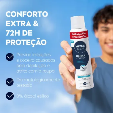 Desodorante Nivea Men Derma Control Defende Aerossol 72h Antitranspirante Embalagem Econômica 200ml