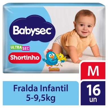 Fralda Babysec Ultrasec Shortinho Tamanho M 16 Unidades Descartáveis