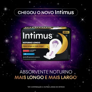 Absorvente Intimus Noturno Longo e Mais Largo Extra Suave Fluxo Muito Intenso com Abas 10 Unidades
