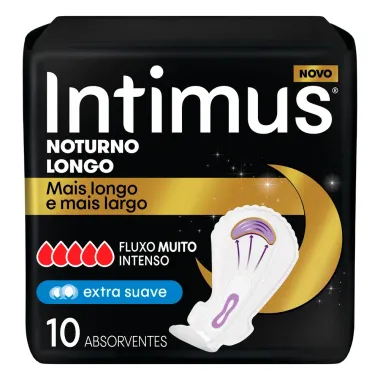 Absorvente Intimus Noturno Longo e Mais Largo Extra Suave Fluxo Muito Intenso com Abas 10 Unidades