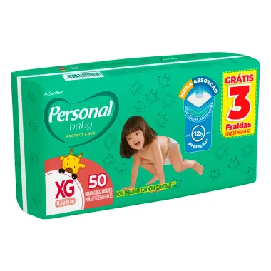 Fralda Personal Baby Protect & Sec Tamanho XG Leve 50 Pague 47 Unidades Descartáveis