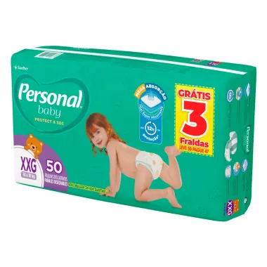 Fralda Personal Baby Protect & Sec Tamanho XXG Leve 50 Pague 47 Unidades Descartáveis