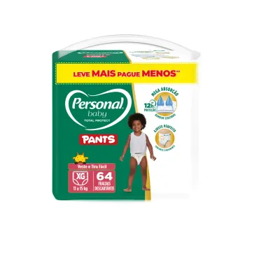 Fralda Personal Baby Total Protect Pants Tamanho XG com 64 Unidades Leve Mais Pague Menos