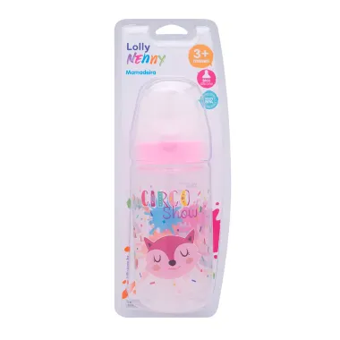 Mamadeira Lolly Nenny Bico de Silicone 3+ Meses Rosa 300ml