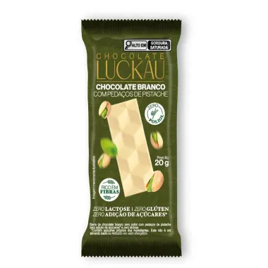 Chocolate Luckau Chocolate Branco Com Pedaços de Pistache Zero Açúcar 20g
