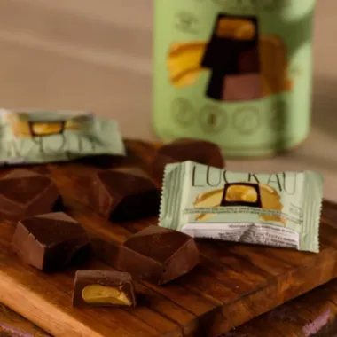 Bombom Luckau 54% Cacau com Creme de Pistache Zero Açúcar 16,5G