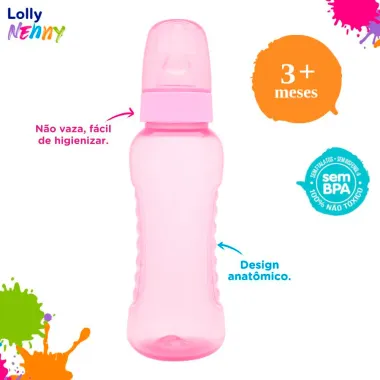 Mamadeira Lolly Nenny Bico de Silicone Rosa +3 Meses 250ml