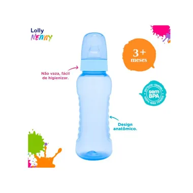 Mamadeira Lolly Nenny Bico de Silicone Azul +3 Meses 250ml
