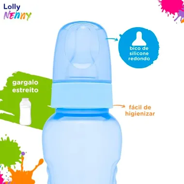 Mamadeira Lolly Nenny Bico de Silicone Azul +3 Meses 250ml