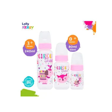 Kit Mamadeiras Lolly Nenny Bico de Silicone 0+ Meses Rosa com 3 Unidades