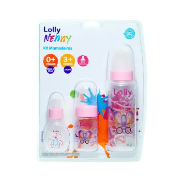 Kit Mamadeiras Lolly Nenny Bico de Silicone 0+ Meses Rosa com 3 Unidades