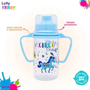 Copo Educativo Lolly Nenny Azul com Alça Circo Show +6 Meses 150ml