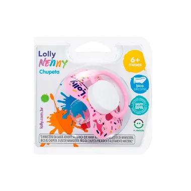 Chupeta Lolly Nenny Rosa 2 Bico de Silicone +6 Meses