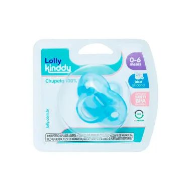 Chupeta Lolly Kinddy Silicone 0-6 Meses Azul 1 Unidade