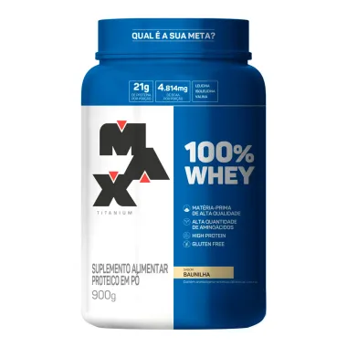100% Whey Max Titanium Sabor Baunilha com 21g de Proteína 900g