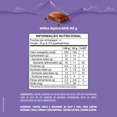 Chocolate ao Leite Milka Alpine Milke 90g