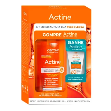 Kit Actine Darrow Gel de Limpeza 400g e Ganhe Actine Aquafluid Antioleosidade FPS 60 Sem Cor 20g