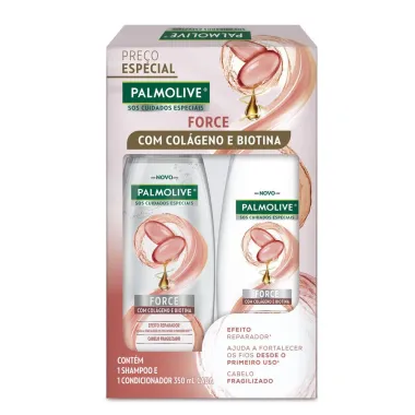 Kit Shampoo e Condicionador Palmolive Force com Colágeno e Biotina 350ml cada Preço Especial