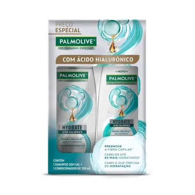 Kit Shampoo e Condicionador Palmolive Hydrate com Ácido Hialurônico 350ml cada Embalagem Especial